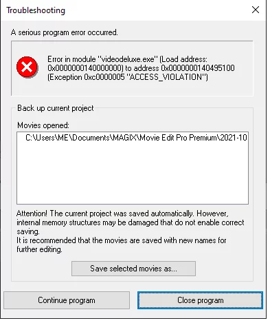 Magix Video Pro Fehler